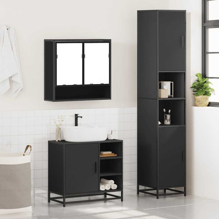 Ensemble de meubles salle de bain 3 pcs noir bois d'ingénierie - Photo n°4