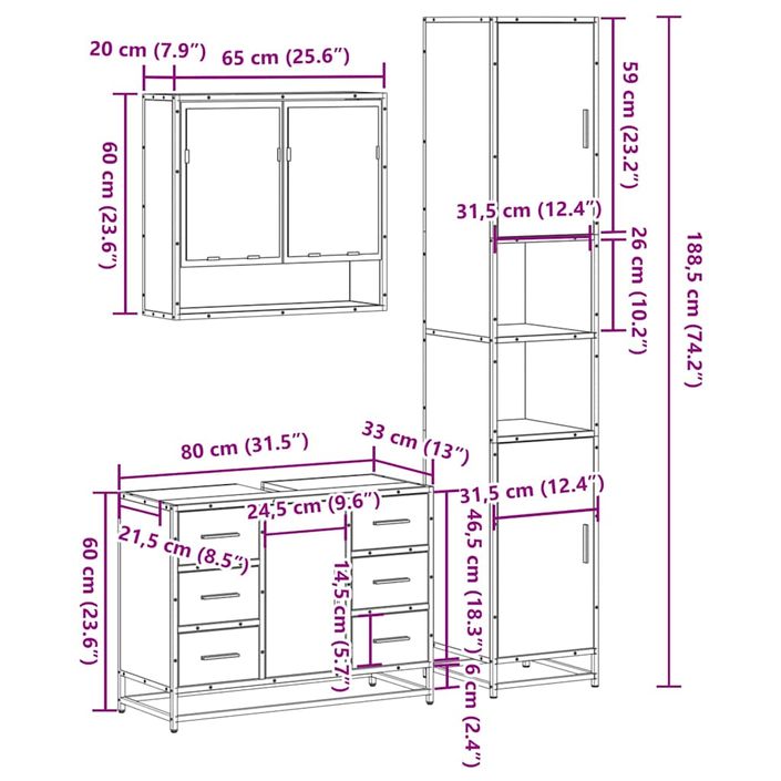 Ensemble de meubles salle de bain 3 pcs noir bois d'ingénierie - Photo n°11