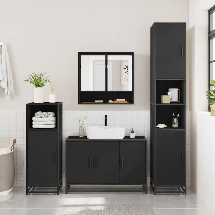 Ensemble de meubles salle de bain 3 pcs noir bois d'ingénierie - Photo n°3