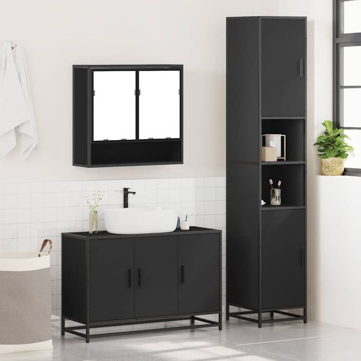 Ensemble de meubles salle de bain 3 pcs noir bois d'ingénierie - Photo n°4