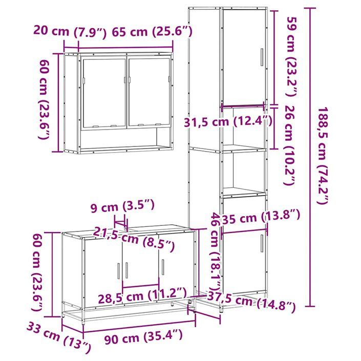 Ensemble de meubles salle de bain 3 pcs noir bois d'ingénierie - Photo n°11