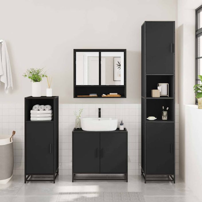 Ensemble de meubles salle de bain 3 pcs noir bois d'ingénierie - Photo n°3