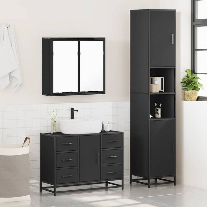 Ensemble de meubles salle de bain 3 pcs noir bois d'ingénierie - Photo n°4