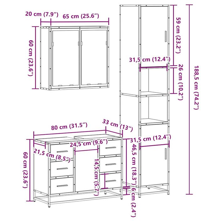 Ensemble de meubles salle de bain 3 pcs noir bois d'ingénierie - Photo n°11