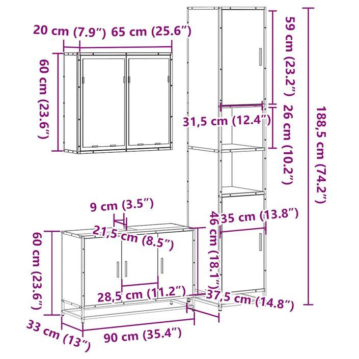 Ensemble de meubles salle de bain 3 pcs noir bois d'ingénierie - Photo n°11