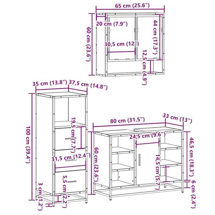 Ensemble de meubles salle de bain 3 pcs noir bois d'ingénierie - Photo n°11