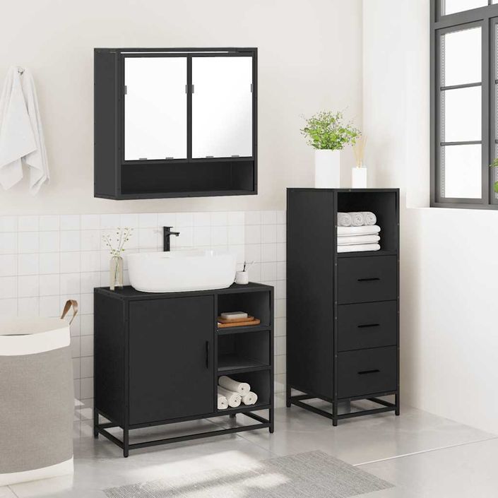 Ensemble de meubles salle de bain 3 pcs noir bois d'ingénierie - Photo n°4