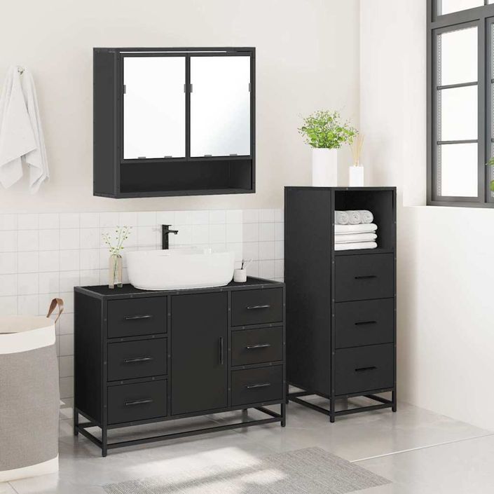 Ensemble de meubles salle de bain 3 pcs noir bois d'ingénierie - Photo n°4