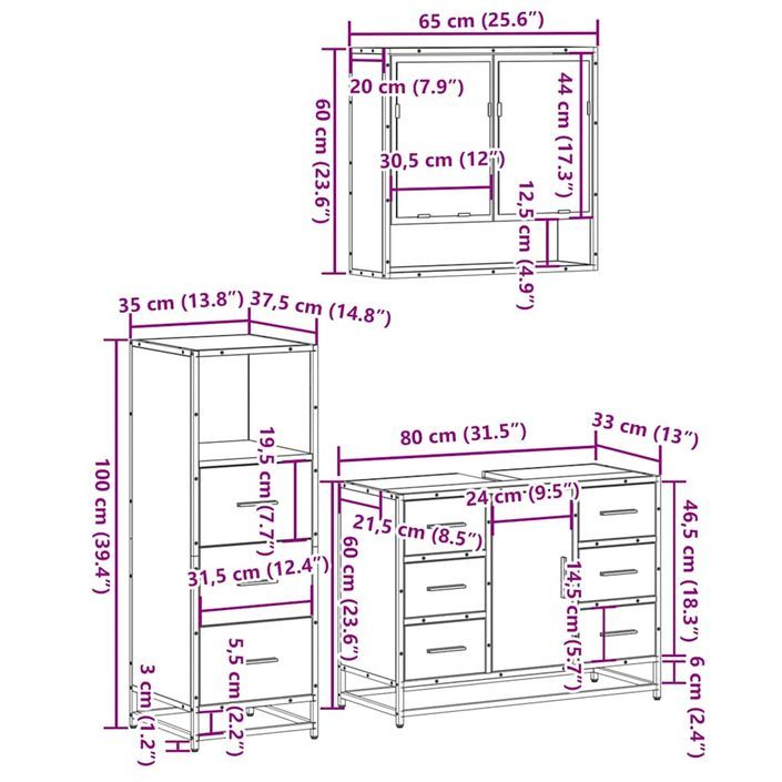 Ensemble de meubles salle de bain 3 pcs noir bois d'ingénierie - Photo n°11