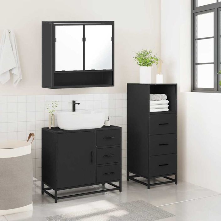 Ensemble de meubles salle de bain 3 pcs noir bois d'ingénierie - Photo n°4