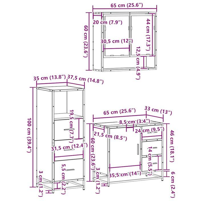 Ensemble de meubles salle de bain 3 pcs noir bois d'ingénierie - Photo n°11