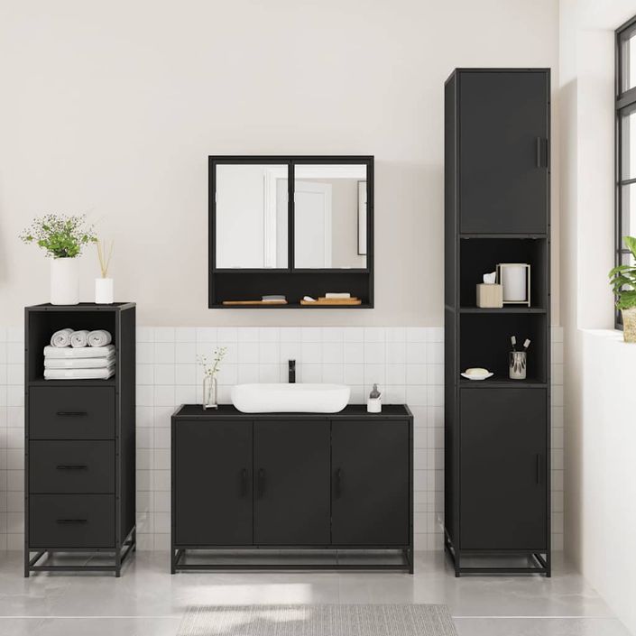 Ensemble de meubles salle de bain 3 pcs noir bois d'ingénierie - Photo n°3