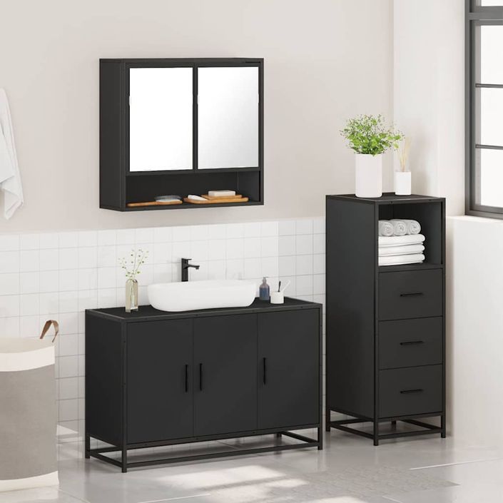 Ensemble de meubles salle de bain 3 pcs noir bois d'ingénierie - Photo n°4