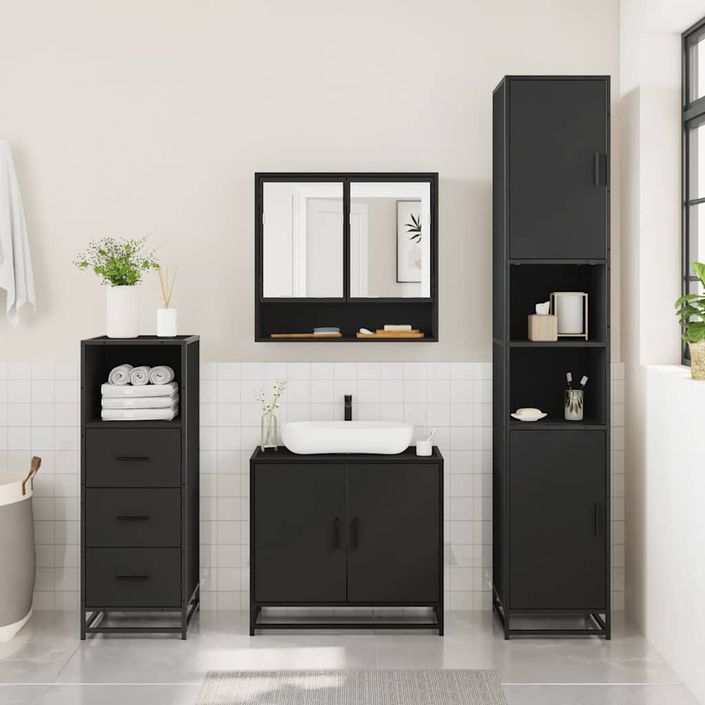 Ensemble de meubles salle de bain 3 pcs noir bois d'ingénierie - Photo n°3