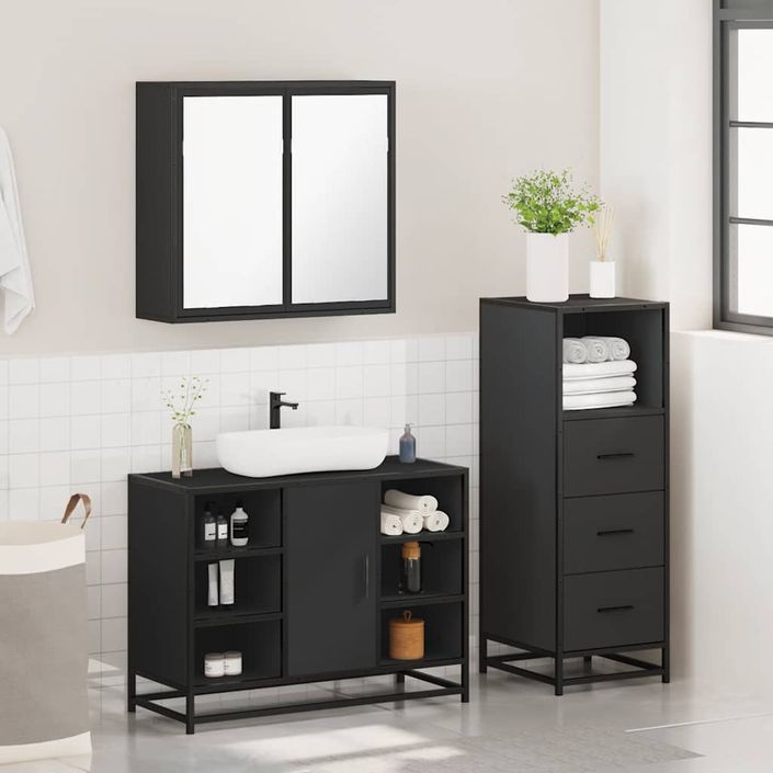 Ensemble de meubles salle de bain 3 pcs noir bois d'ingénierie - Photo n°4