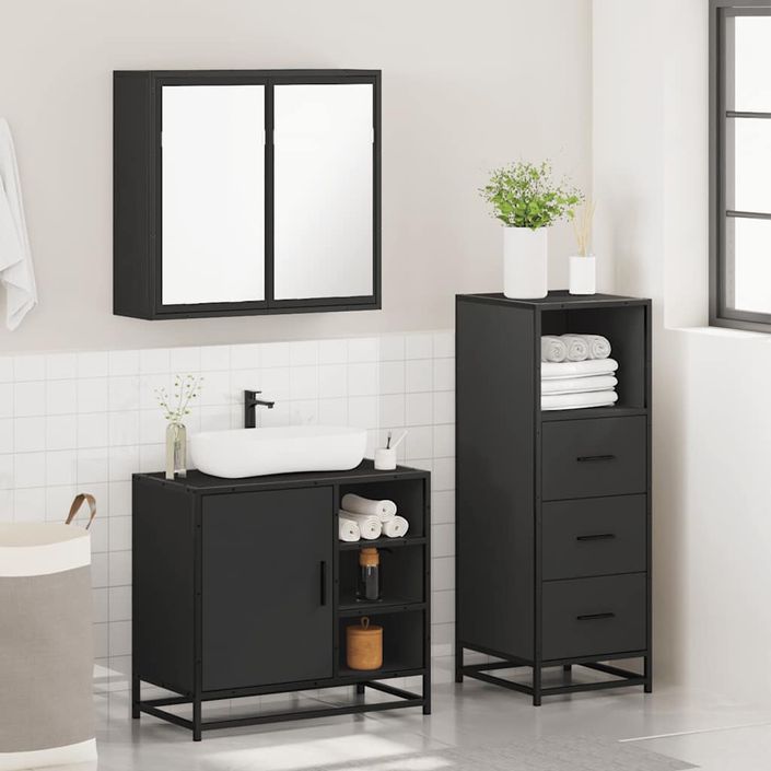 Ensemble de meubles salle de bain 3 pcs noir bois d'ingénierie - Photo n°4