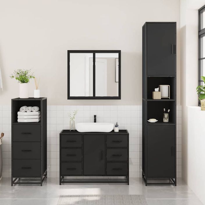 Ensemble de meubles salle de bain 3 pcs noir bois d'ingénierie - Photo n°3