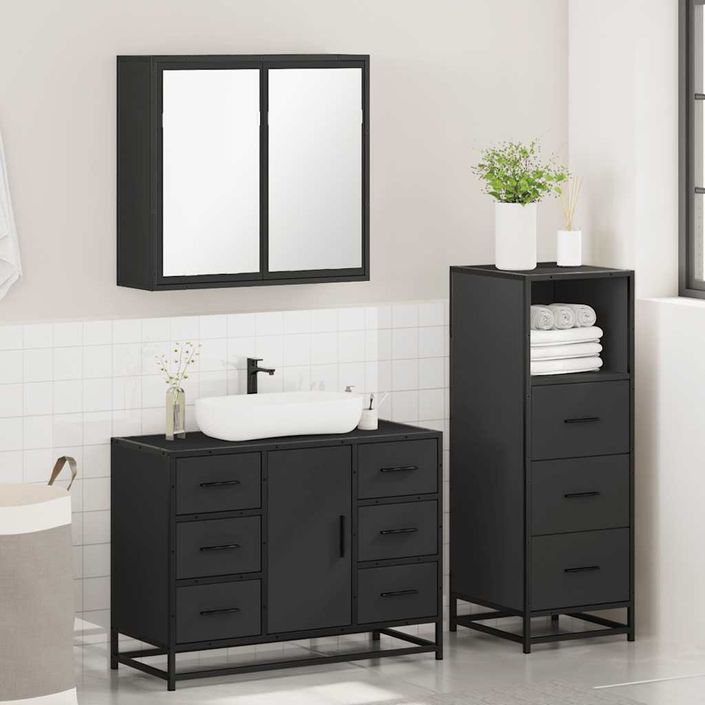 Ensemble de meubles salle de bain 3 pcs noir bois d'ingénierie - Photo n°4