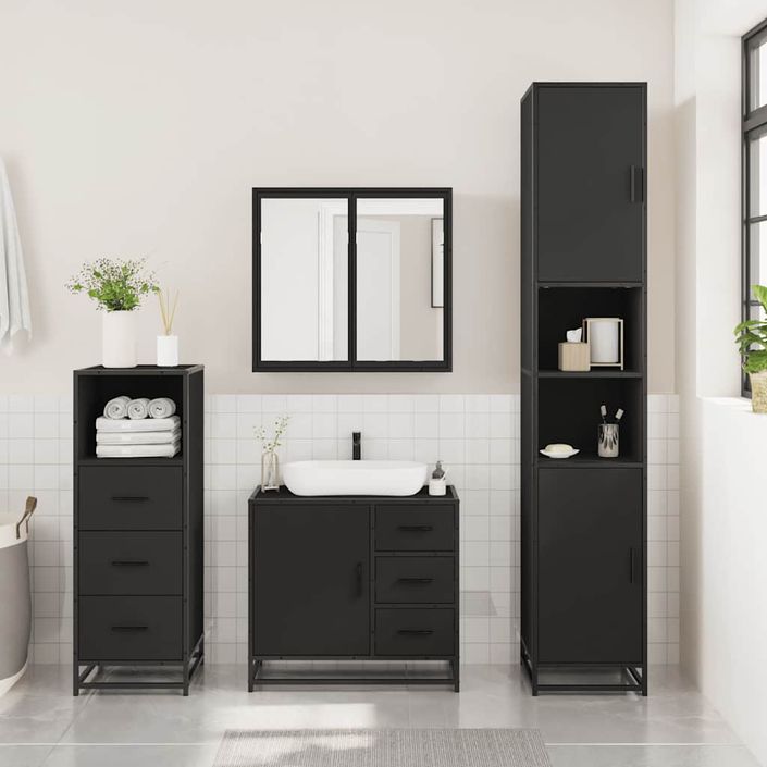 Ensemble de meubles salle de bain 3 pcs noir bois d'ingénierie - Photo n°3