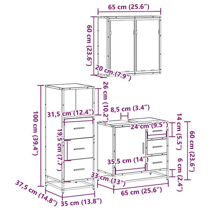 Ensemble de meubles salle de bain 3 pcs noir bois d'ingénierie - Photo n°11