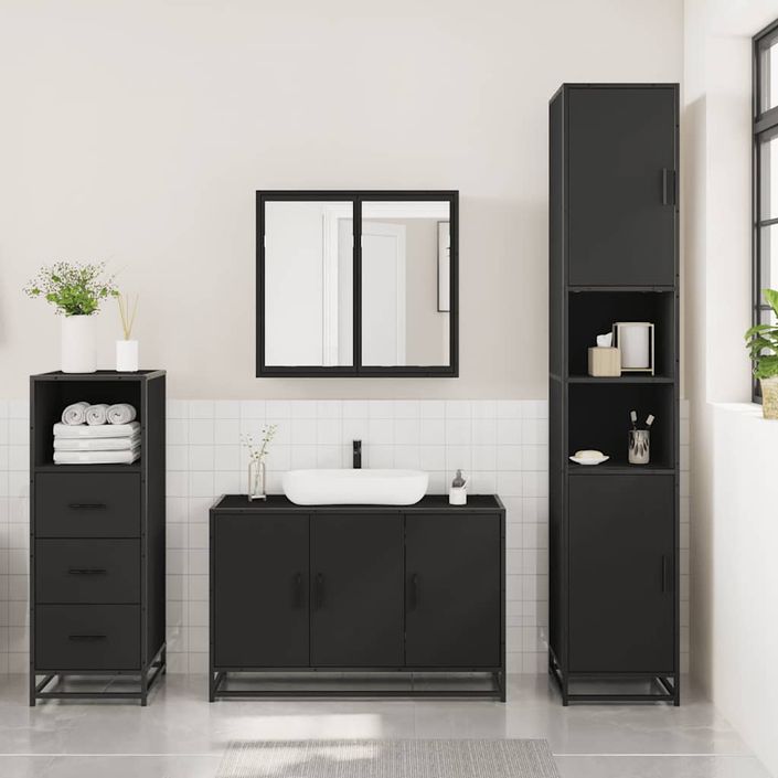 Ensemble de meubles salle de bain 3 pcs noir bois d'ingénierie - Photo n°3