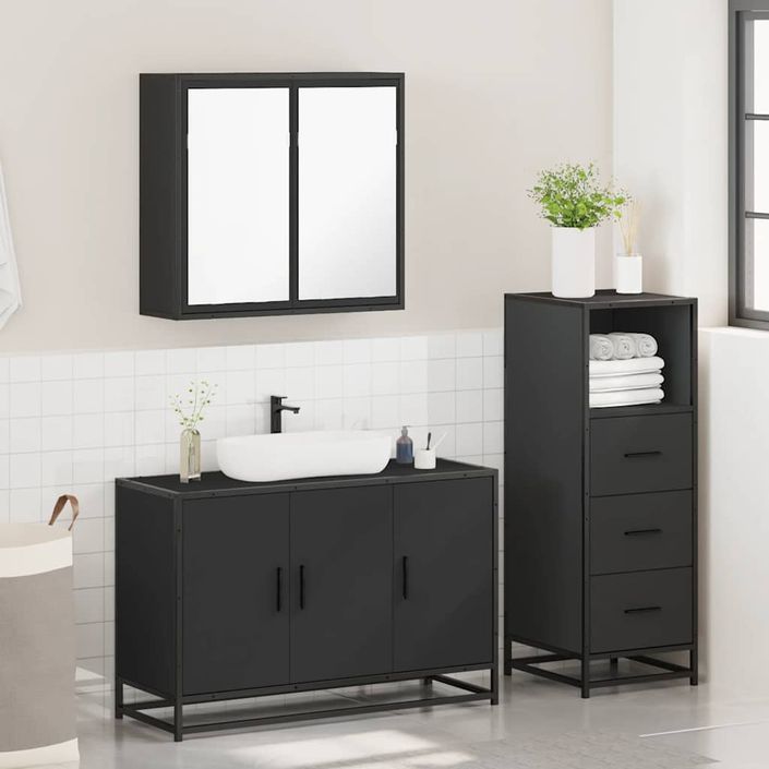 Ensemble de meubles salle de bain 3 pcs noir bois d'ingénierie - Photo n°4