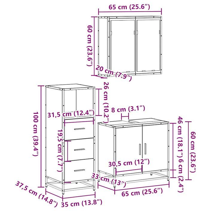 Ensemble de meubles salle de bain 3 pcs noir bois d'ingénierie - Photo n°11