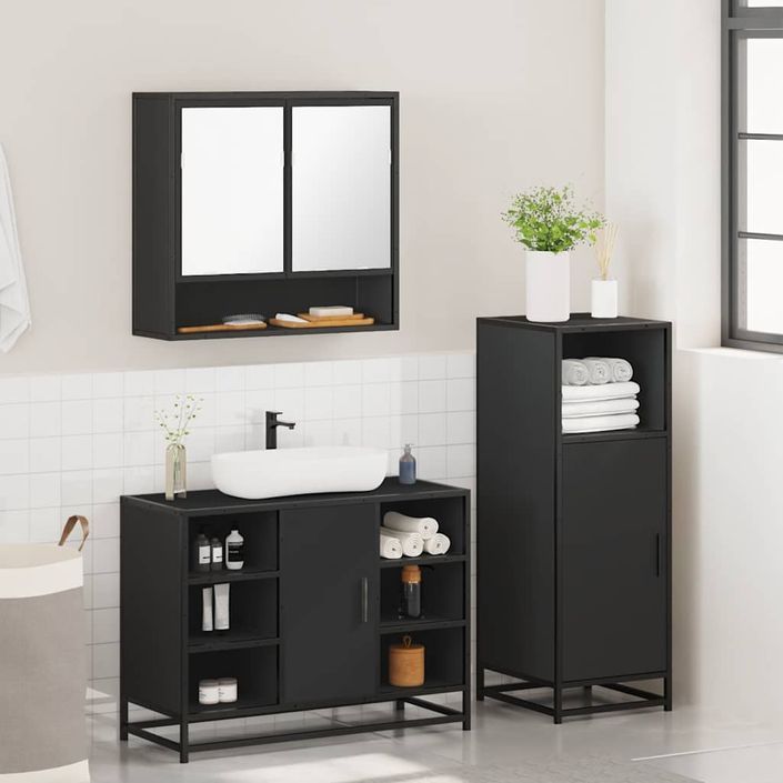 Ensemble de meubles salle de bain 3 pcs noir bois d'ingénierie - Photo n°4