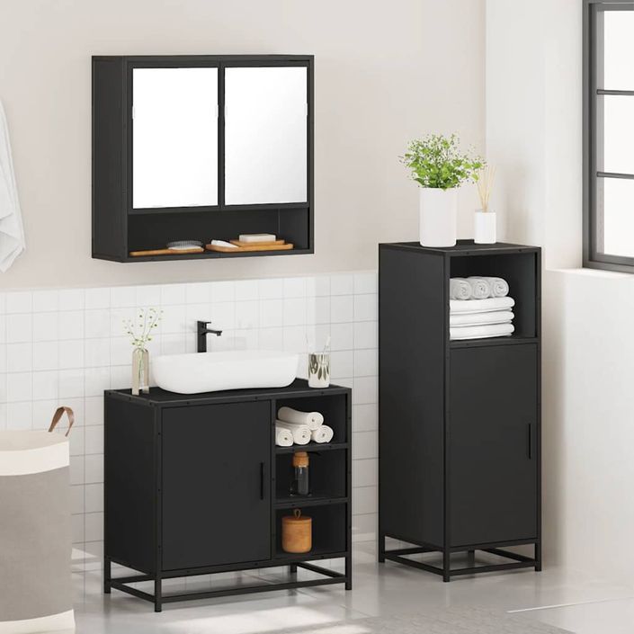 Ensemble de meubles salle de bain 3 pcs noir bois d'ingénierie - Photo n°4