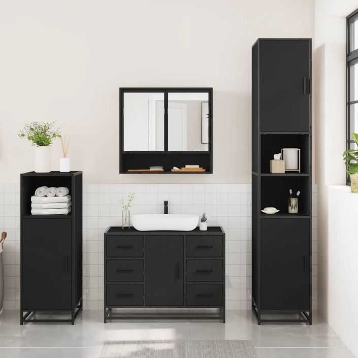 Ensemble de meubles salle de bain 3 pcs noir bois d'ingénierie - Photo n°3