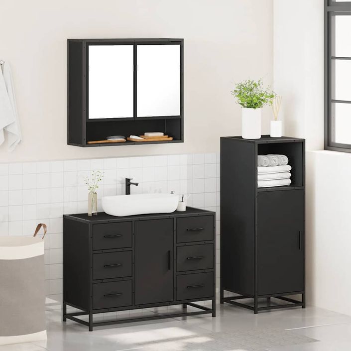 Ensemble de meubles salle de bain 3 pcs noir bois d'ingénierie - Photo n°4