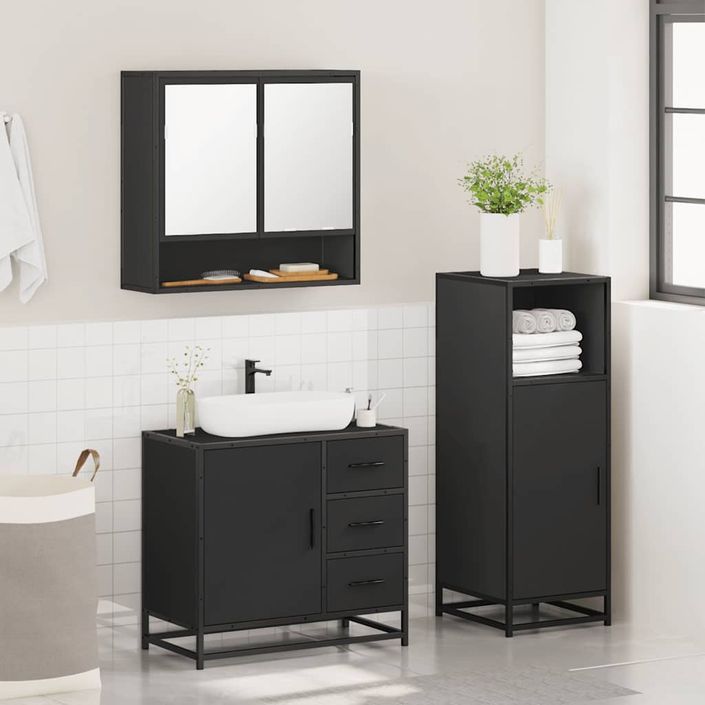 Ensemble de meubles salle de bain 3 pcs noir bois d'ingénierie - Photo n°4