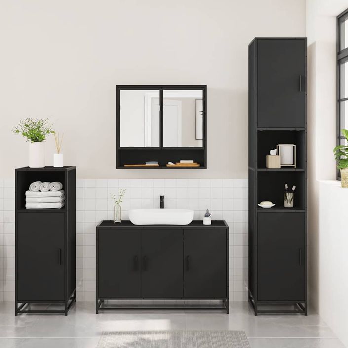 Ensemble de meubles salle de bain 3 pcs noir bois d'ingénierie - Photo n°3