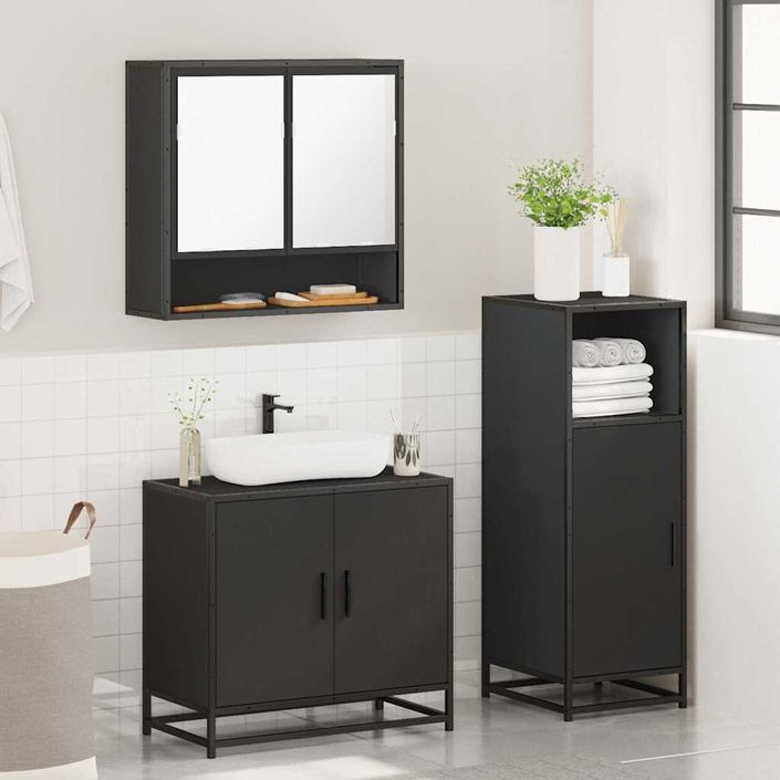 Ensemble de meubles salle de bain 3 pcs noir bois d'ingénierie - Photo n°4