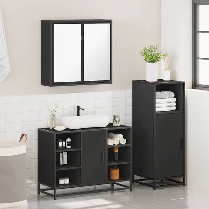 Ensemble de meubles salle de bain 3 pcs noir bois d'ingénierie - Photo n°4