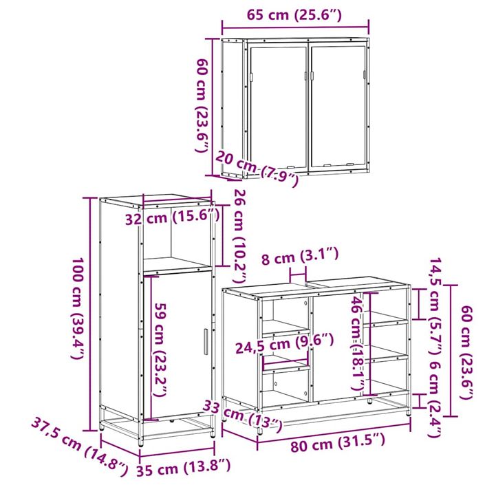 Ensemble de meubles salle de bain 3 pcs noir bois d'ingénierie - Photo n°11