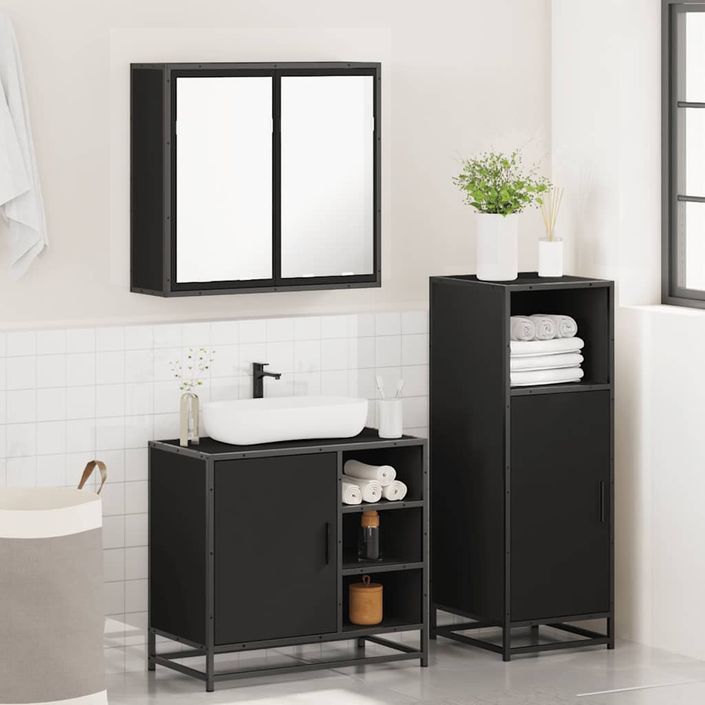 Ensemble de meubles salle de bain 3 pcs noir bois d'ingénierie - Photo n°4