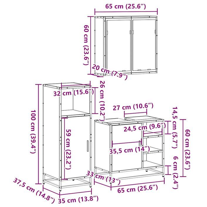 Ensemble de meubles salle de bain 3 pcs noir bois d'ingénierie - Photo n°11