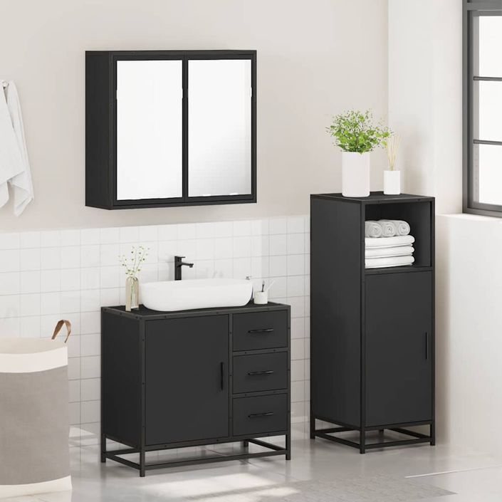 Ensemble de meubles salle de bain 3 pcs noir bois d'ingénierie - Photo n°4