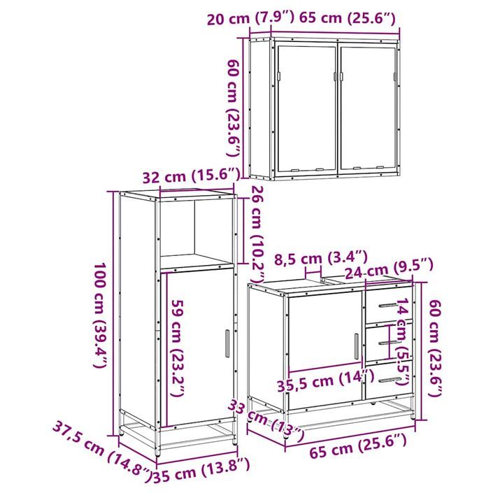 Ensemble de meubles salle de bain 3 pcs noir bois d'ingénierie - Photo n°11