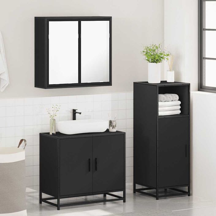 Ensemble de meubles salle de bain 3 pcs noir bois d'ingénierie - Photo n°4