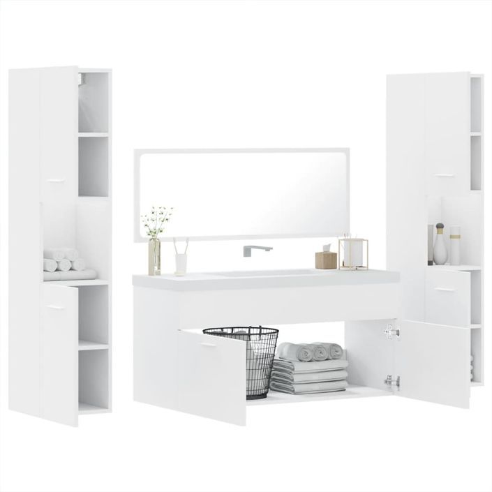 Ensemble de meubles salle de bain 4 pcs blanc bois d'ingénierie - Photo n°4