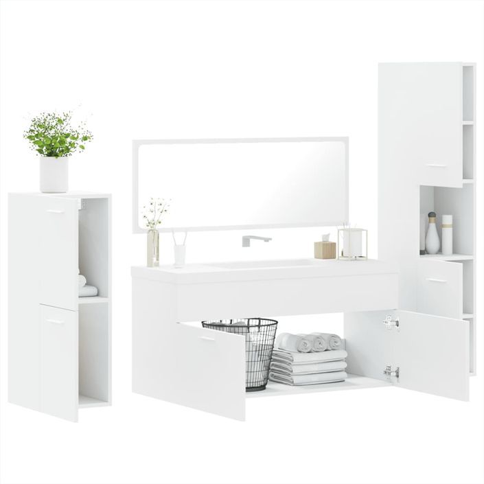 Ensemble de meubles salle de bain 4 pcs blanc bois d'ingénierie - Photo n°4