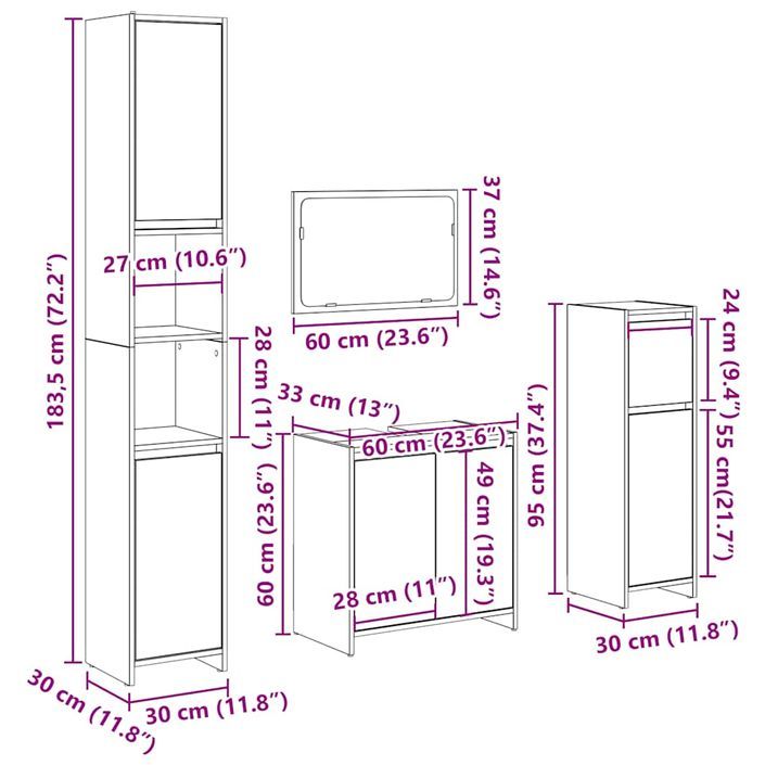 Ensemble de meubles salle de bain 4 pcs bois d'ingénierie - Photo n°11