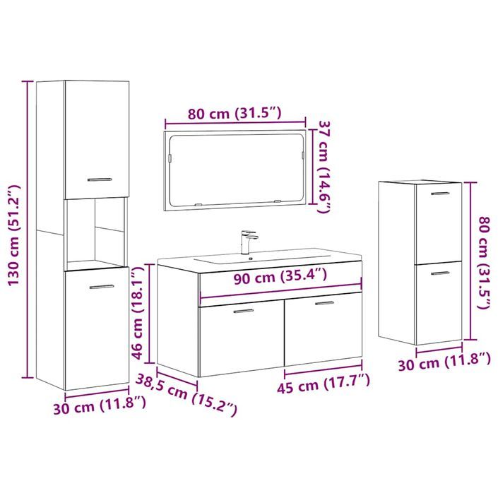 Ensemble de meubles salle de bain 4 pcs bois d'ingénierie - Photo n°11