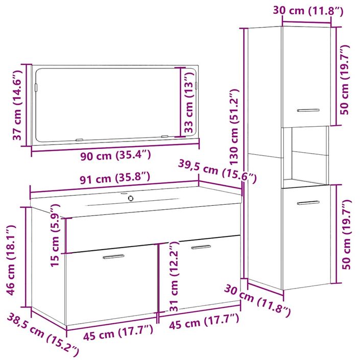 Ensemble de meubles salle de bain 4 pcs bois d'ingénierie - Photo n°12