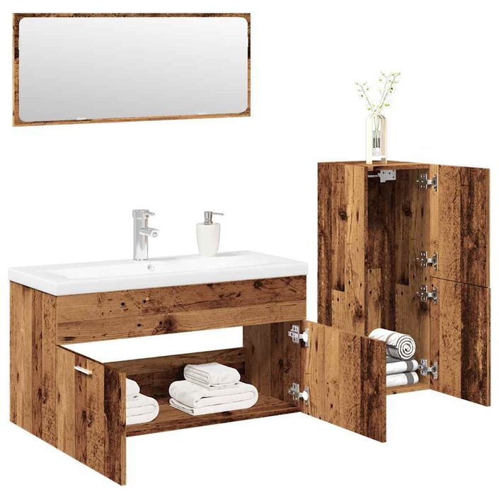 Ensemble de meubles salle de bain 4 pcs bois d'ingénierie - Photo n°1