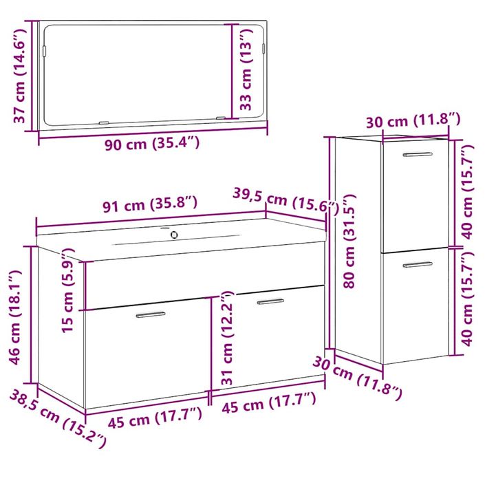 Ensemble de meubles salle de bain 4 pcs bois d'ingénierie - Photo n°12