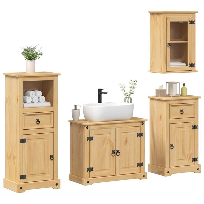 Ensemble de meubles salle de bain 4 pcs Corona bois pin massif - Photo n°1