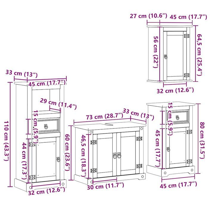 Ensemble de meubles salle de bain 4 pcs Corona bois pin massif - Photo n°12